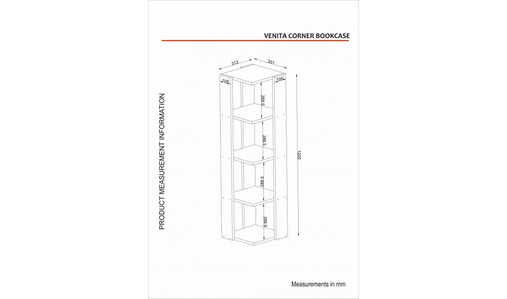 Raft pentru carti, Venita, Alb, 31 x 120 x 33 cm