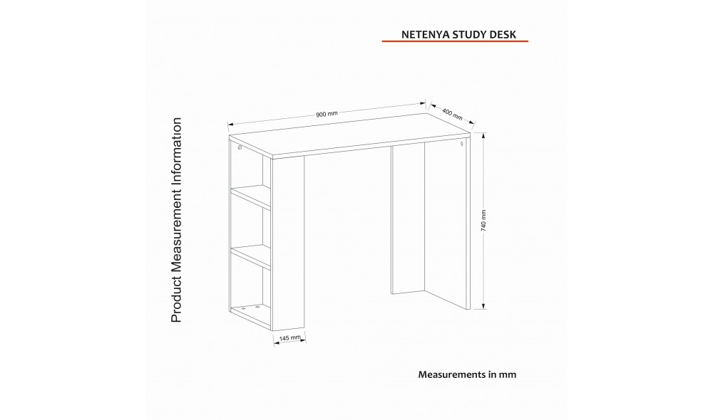 Birou de studiu, Netenya, Alb, 90 x 74 x 40 cm