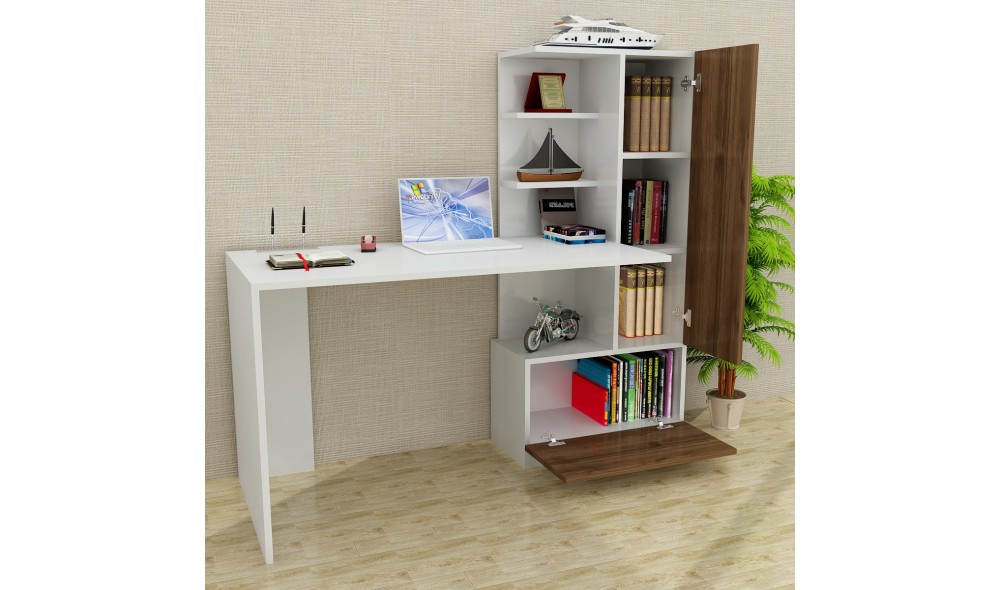 Birou de studiu Merinos - alb, nuc 149 x 120 x 61 cm