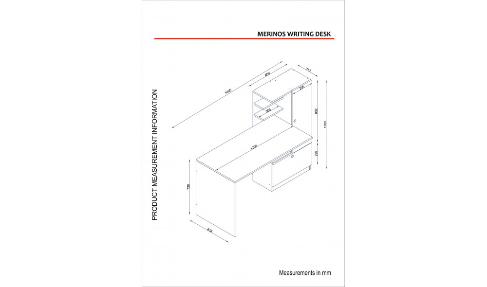 Birou de studiu Merinos - alb, nuc 149 x 120 x 61 cm