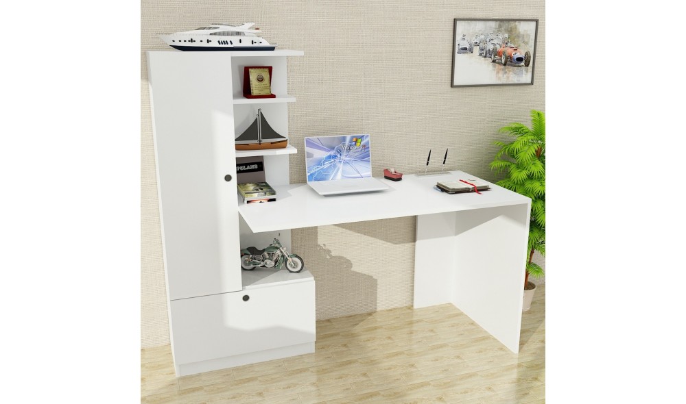 Birou de studiu Domingos - Alb 149 x 140 x 61 cm