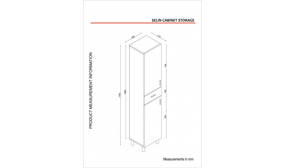 Dulap de baie, Selin, Alb, 35 x 179 x 31 cm