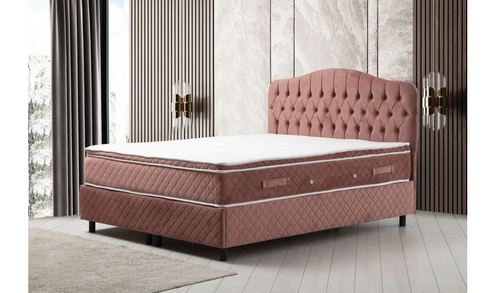 Pat dublu cu saltea, Set Vassi 150 x 200 v2 - Dusty Rose