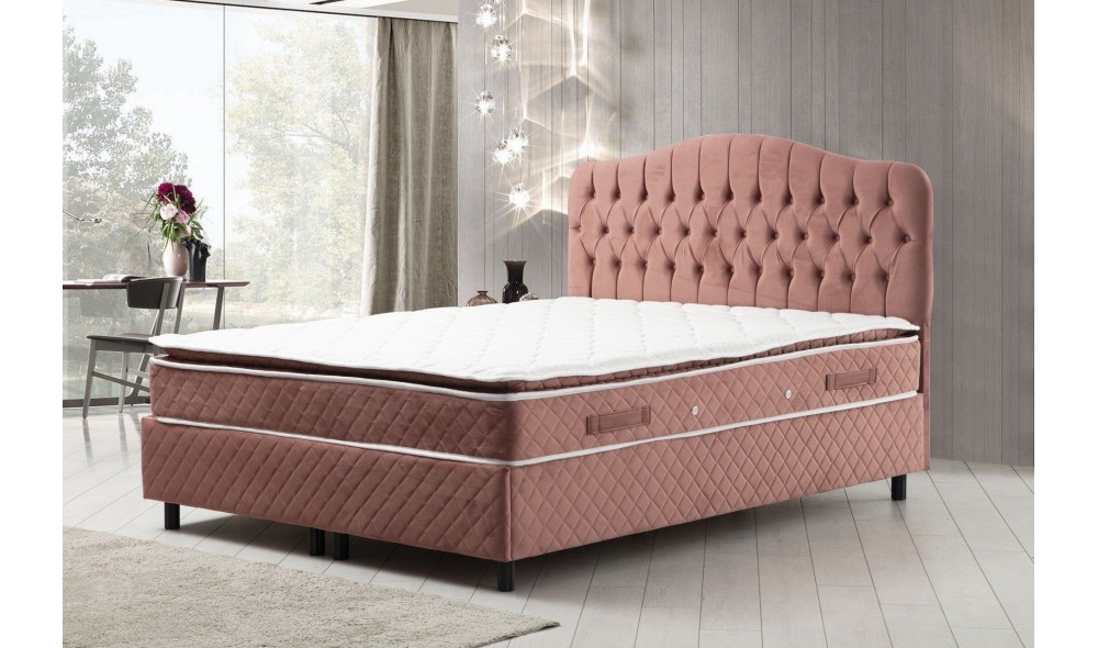 Pat dublu cu saltea, Set Vassi 160 x 200 v3 - Dusty Rose