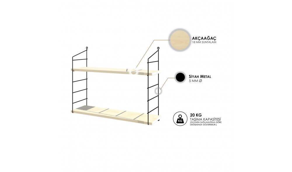 Raft de perete Armoni 2'li - Mesteacan