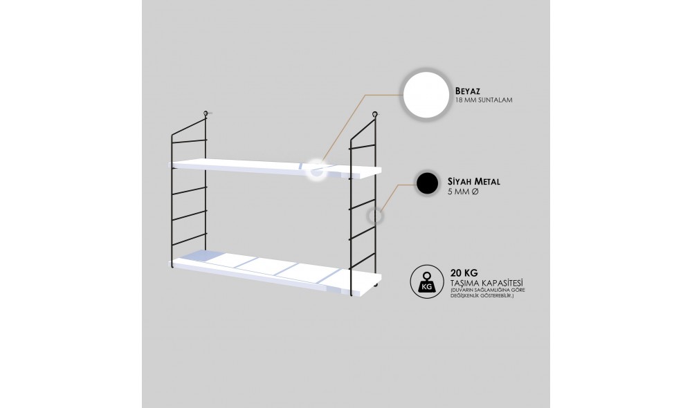 Raft de perete Armoni 2'li - Alb