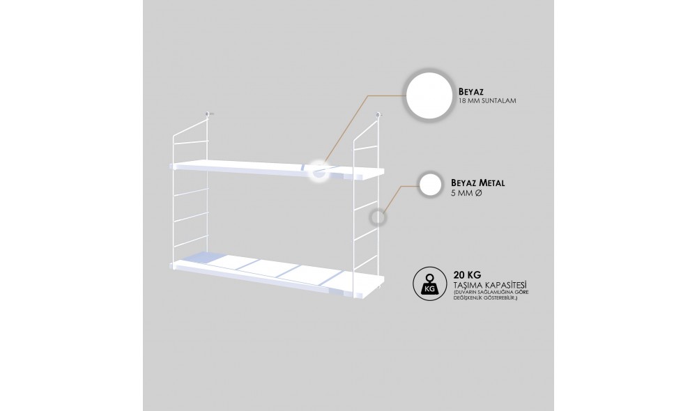Raft de perete Armoni 2'li - Alb stralucitor