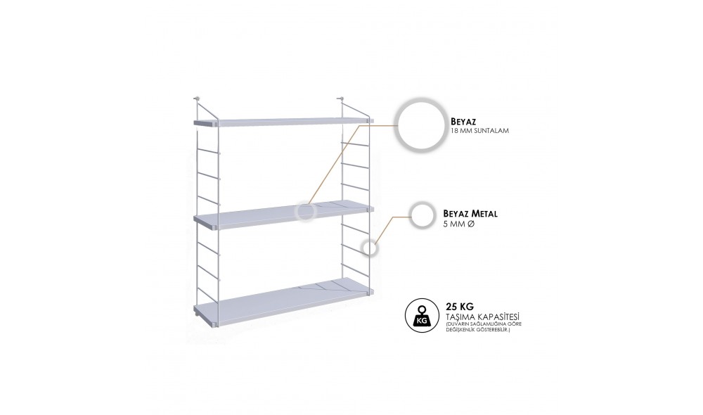 Raft de perete Armoni 3'lu - Alb stralucitor