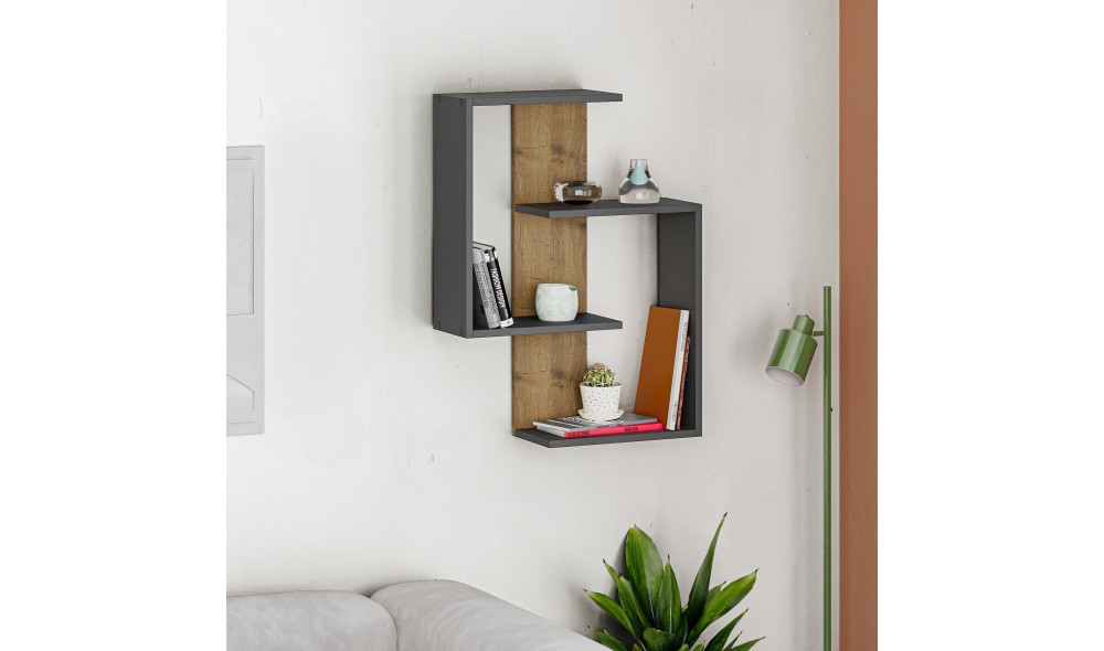 Raft de perete Paranoid - antracit, stejar inchis 64 x 85 x 22 cm