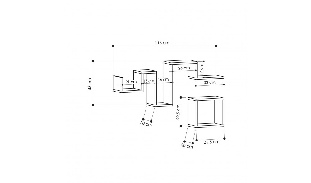 Raft de perete Urmeaza - Alb 116 x 45 x 20 cm