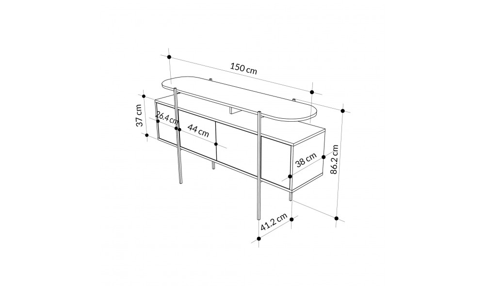 Consola Hanley - Alb, Bendir 150 x 86 x 38 cm