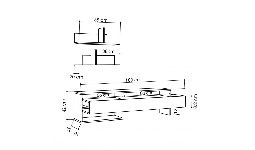 Unitate TV Gara - Antracit 180 x 42 x 32 cm