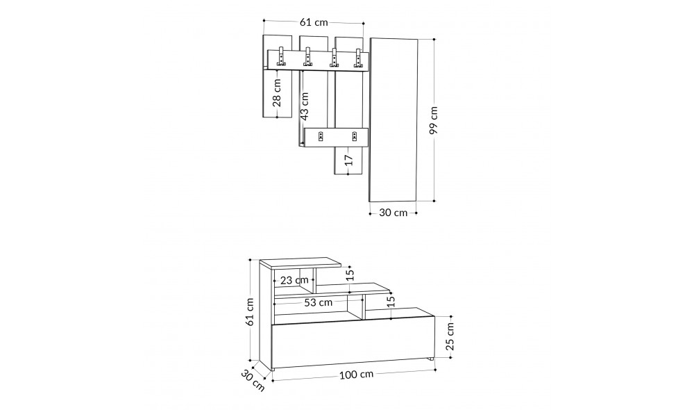 Sala Stand Vesty - alb, alb 100 x 61 x 30 cm