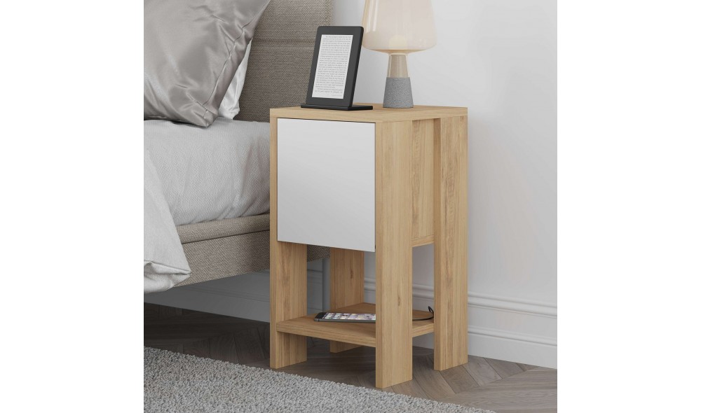 Noptiera, Ema, Stejar safirAlb, 30 x 55 x 30 cm