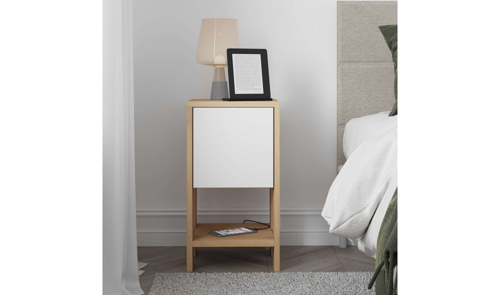 Noptiera, Ema, Stejar safirAlb, 30 x 55 x 30 cm