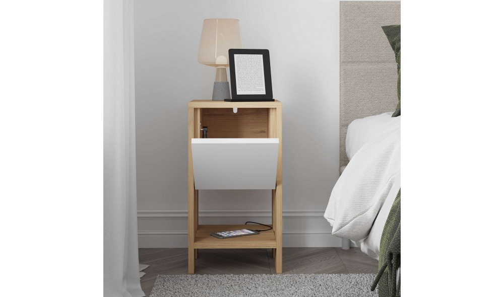 Noptiera, Ema, Stejar safirAlb, 30 x 55 x 30 cm