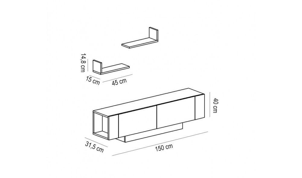Unitate TV, Ekol, Alb, 150 x 40 x 32 cm