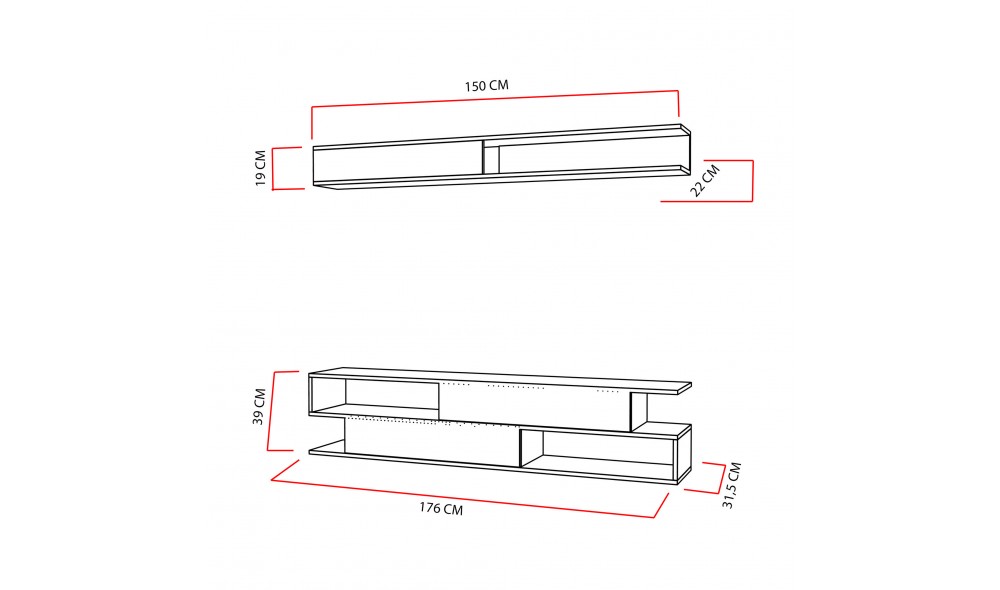Unitate TV, Sims, AlbNegru, 176 x 39 x 32 cm