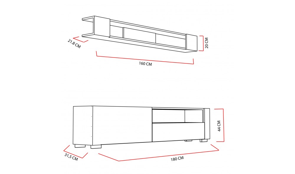 Unitate TV, Arya, AlbCordoba, 180 x 44 x 32 cm