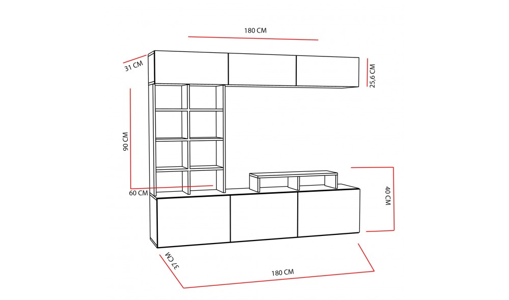 Unitate TV, Sasa, TeakNegru, 180 x 40 x 37 cm