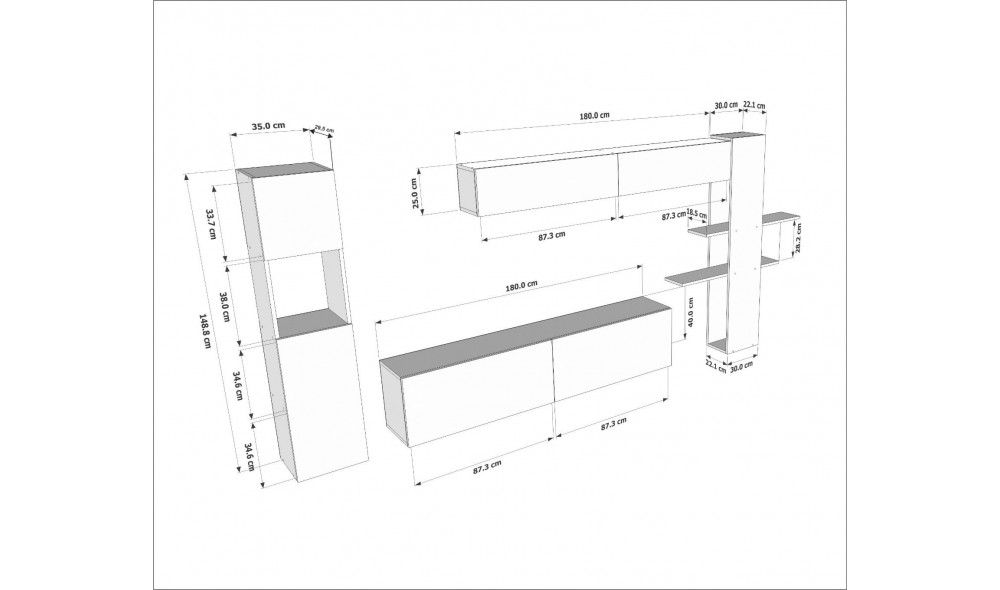 Unitate TV, Maxi, Alb, 215 x 150 x 32 cm