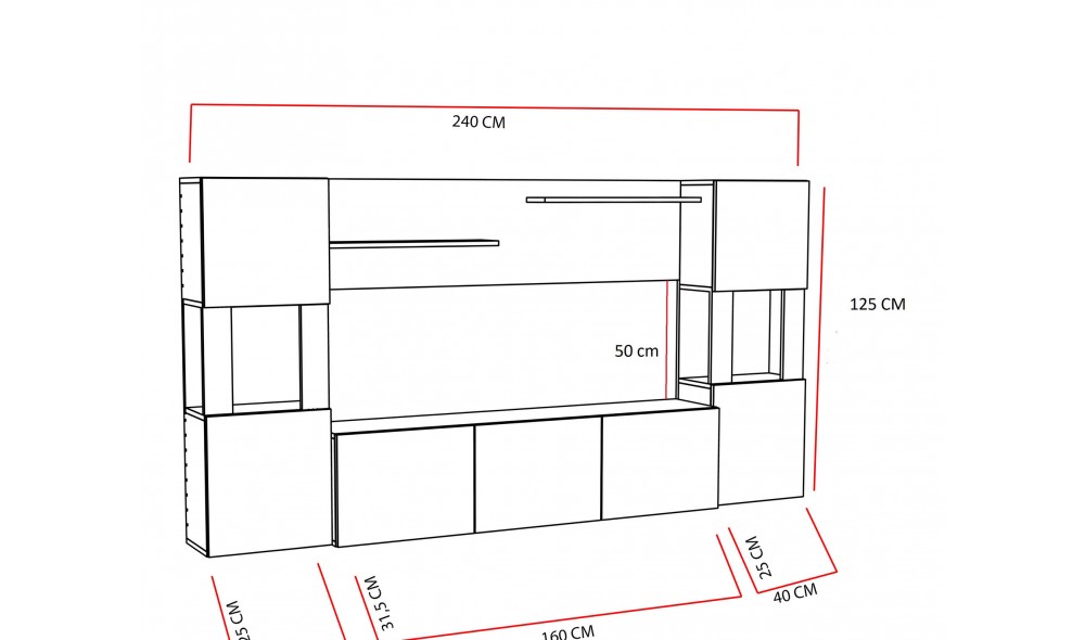 Unitate TV, Lore, AlbTeak, 160 x 125 x 32 cm