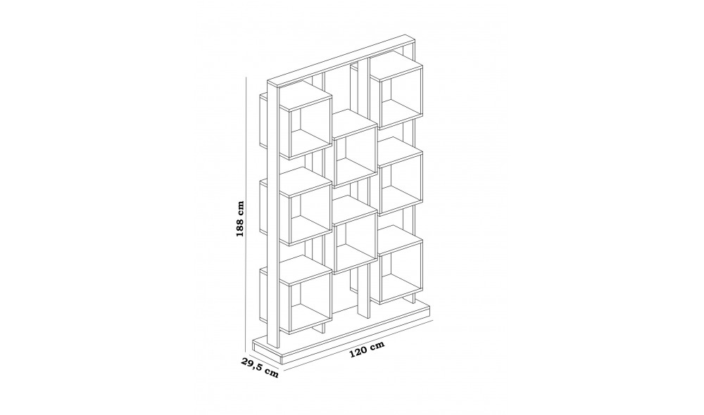 Raft pentru carti, Edge, AlbNegru, 120 x 188 x 30 cm