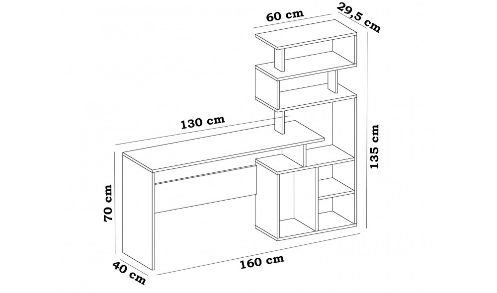 Birou de studiu, Next, Alb, 130 x 70 x 40 cm