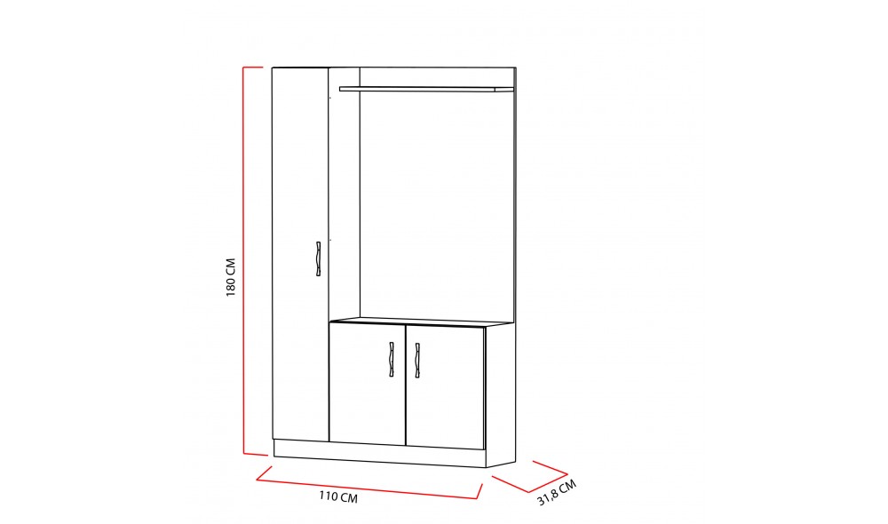 Antreu, Naturel, Alb, 110 x 180 x 32 cm