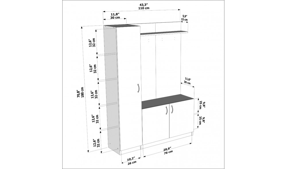 Antreu, Naturel, AlbTeak, 110 x 180 x 32 cm