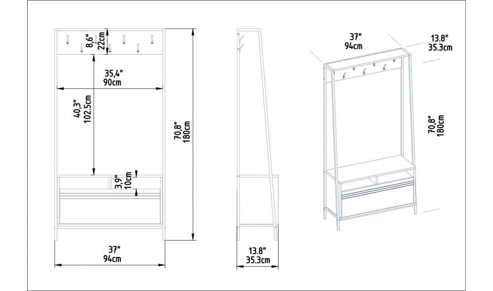 Antreu, Devin, NegruMarmura, 94 x 180 x 35 cm