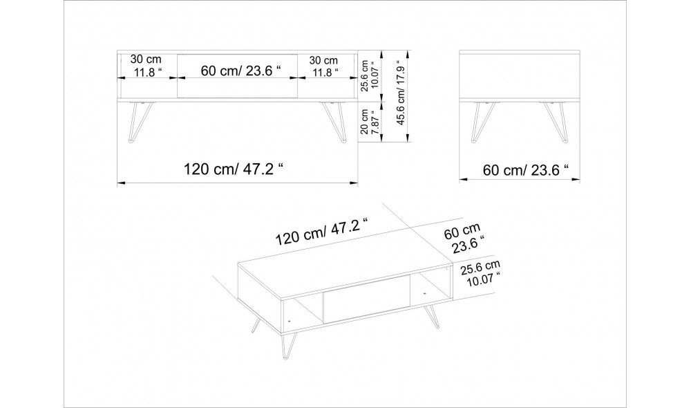 Masuta de cafea, Mistico, NegruNuc, 120 x 46 x 60 cm