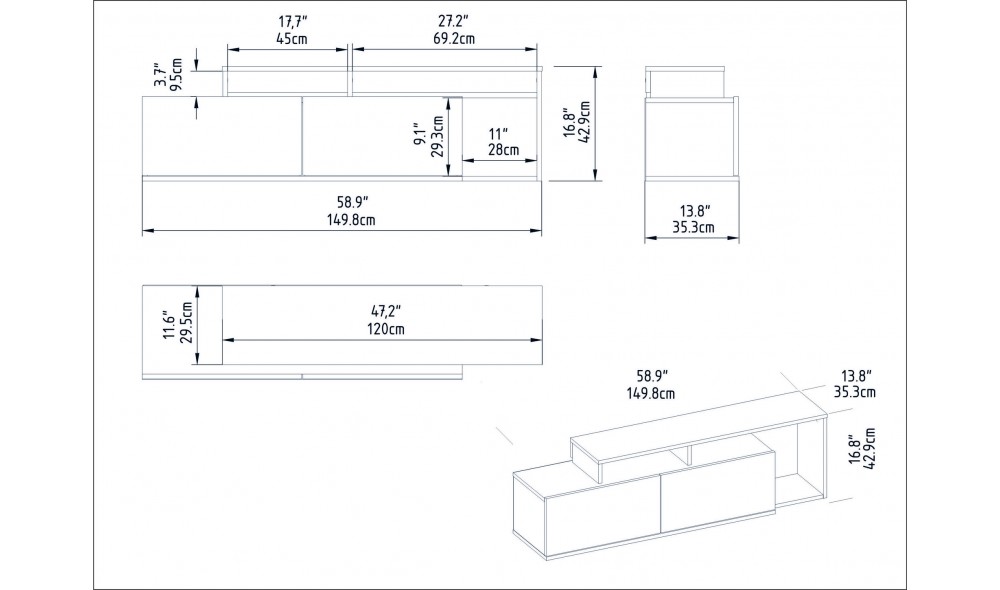 Suport TV, Nexera, NucNegru, 150 x 43 x 35 cm
