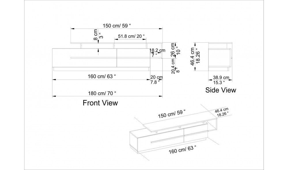 Suport TV, Pia, NegruNuc, 180 x 46 x 39 cm