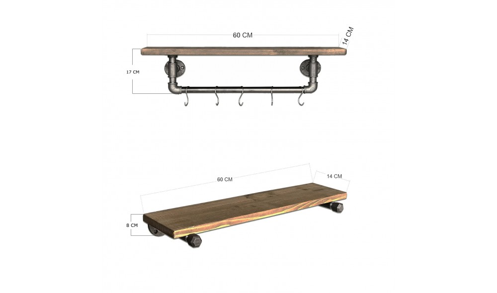 Raft pentru tevi, Boruraf113, NucNegru, 60 x 17 x 14 cm