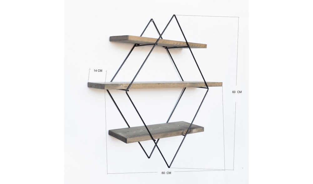 Raft decorativ de perete din lemn WR007 60 x 60 x 14 cm