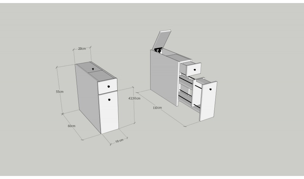 Dulap de baie, Smart, Alb, 20 x 55 x 60 cm