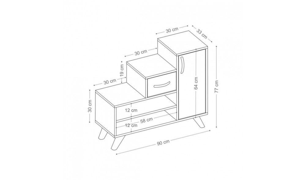 Pantofar, Retro, Stejar safir, 90 x 77 x 33 cm
