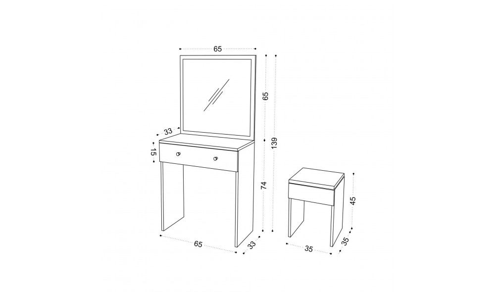 Masa de machiaj, Felix, Alb, 65 x 139 x 35 cm