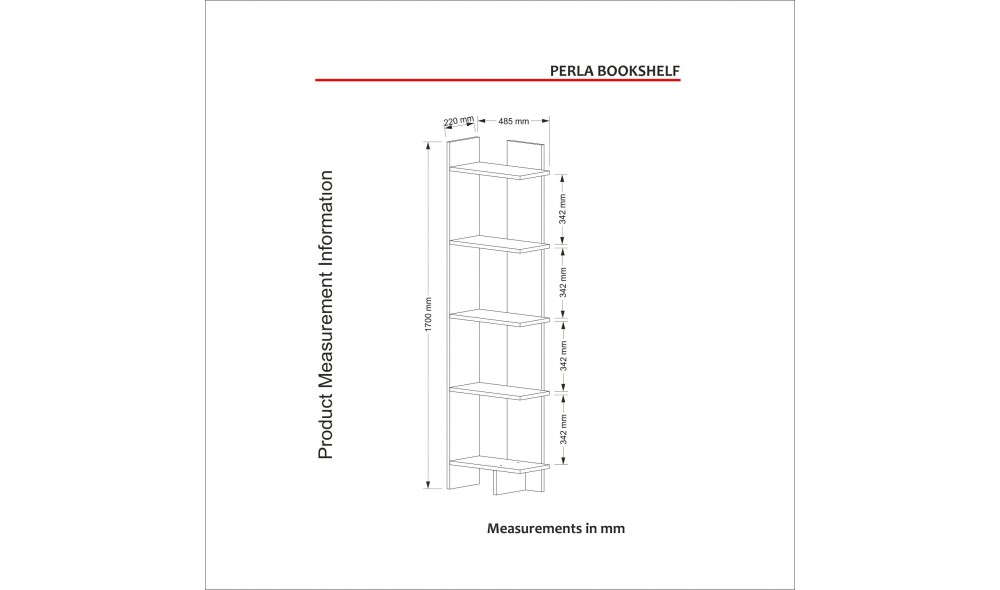 Raft pentru carti, Perla, Alb, 49 x 170 x 22 cm