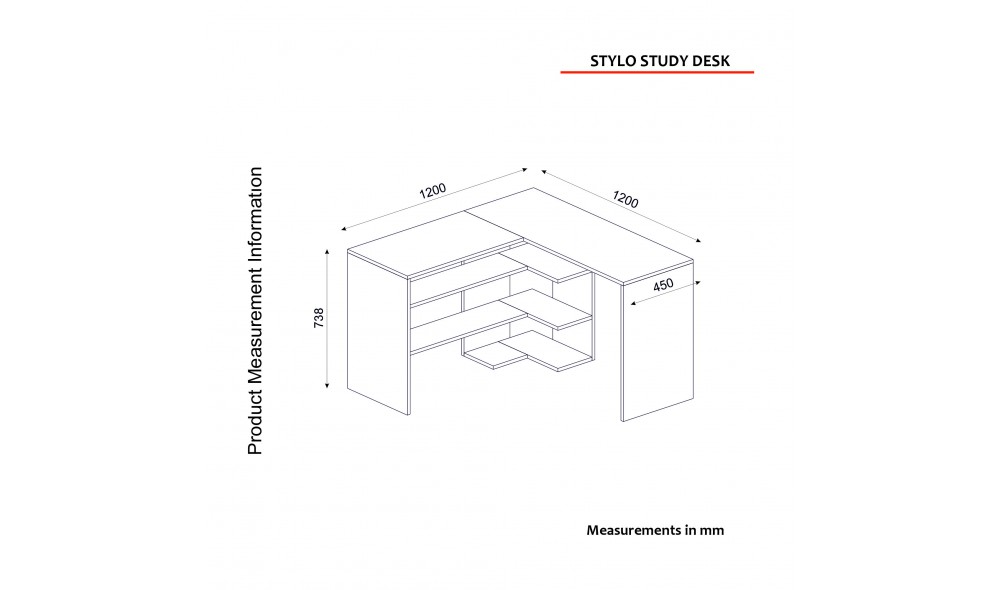 Birou de studiu Stylo - Alb 120 x 73 x 120 cm