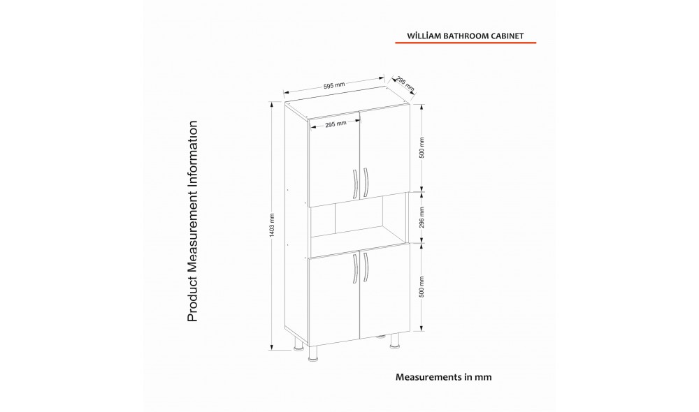 Dulap de baie, William, Travertin, 60 x 140 x 30 cm