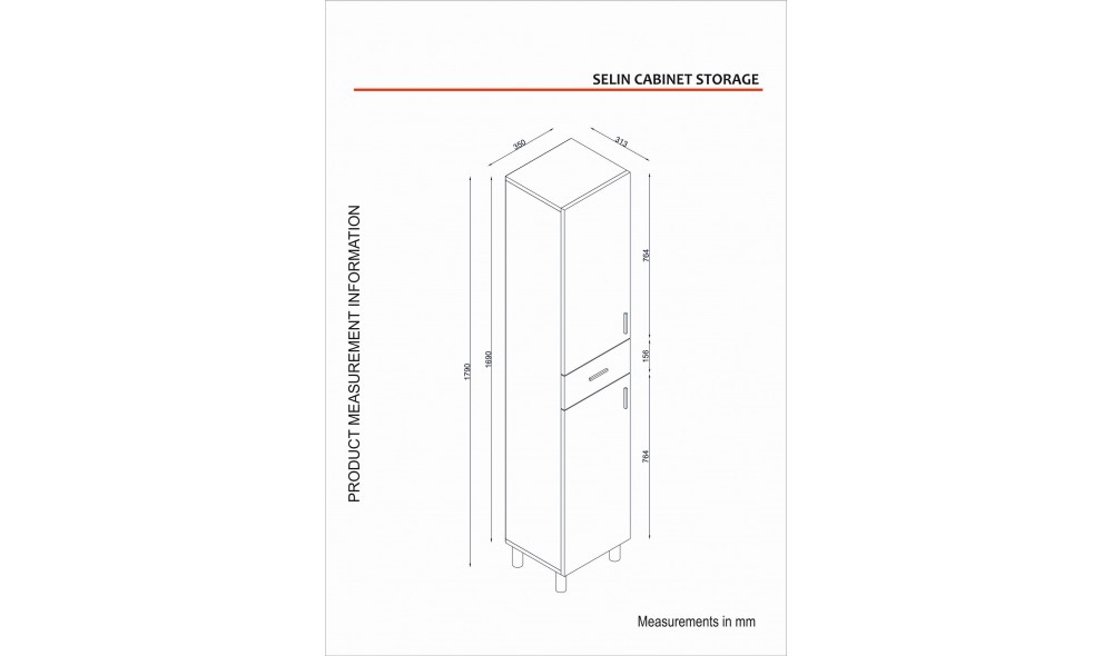 Dulap de baie, Selin, Travertin, 35 x 179 x 31 cm