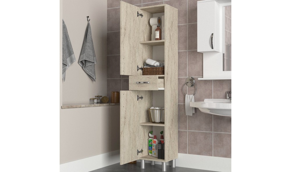 Dulap de baie, Selin, Travertin, 35 x 179 x 31 cm