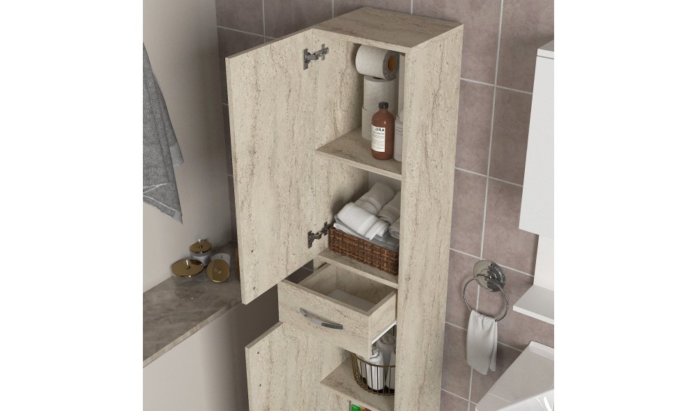 Dulap de baie, Selin, Travertin, 35 x 179 x 31 cm