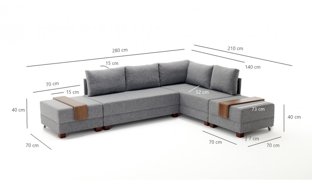 Canapea extensibila de colt Fly Corner Canapea Pat Dreapta- Maro 280 x 70 x 210 cm