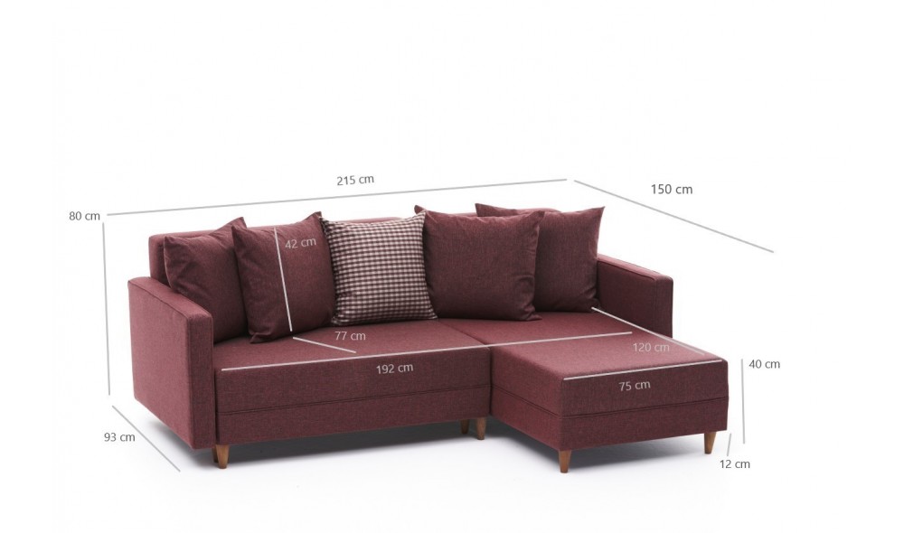 Canapea extensibila de colt Aydam Right - Claret Red 150 x 80 x 215 cm