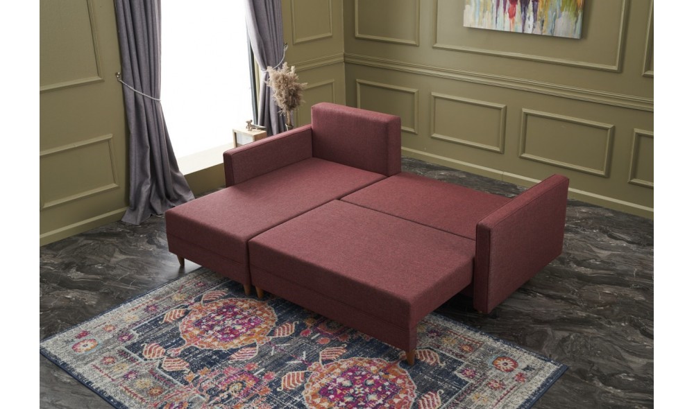 Canapea extensibila de colt Aydam Stanga - Roșu Claret 150 x 80 x 215 cm