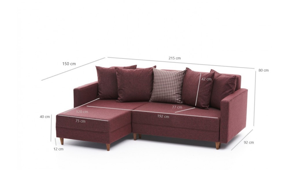 Canapea extensibila de colt Aydam Stanga - Roșu Claret 150 x 80 x 215 cm