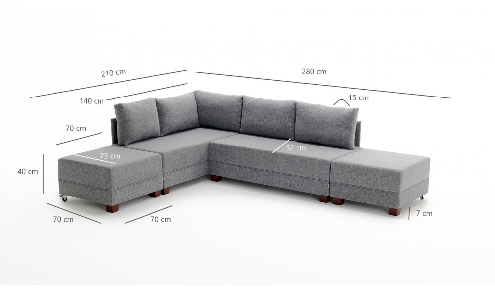 Canapea extensibila de colt Fly Left - Antracit 280 x 70 x 210 cm